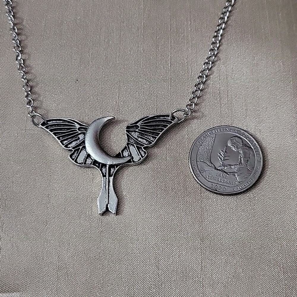 witchy lunar moth necklace, stainless steel chain - Picture 4 of 4